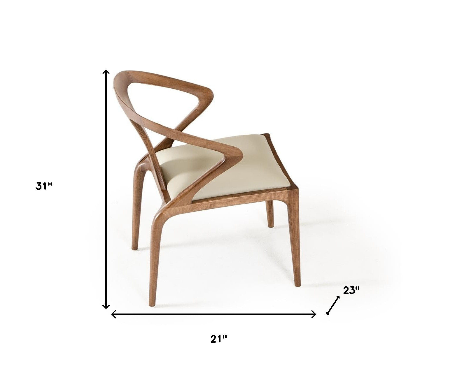 White and Brown Upholstered Faux Leather Curved Back Dining Arm Chair-Dining Chairs-DECOROLALA