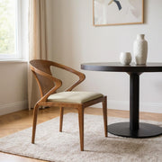 White and Brown Upholstered Faux Leather Curved Back Dining Arm Chair-Dining Chairs-DECOROLALA