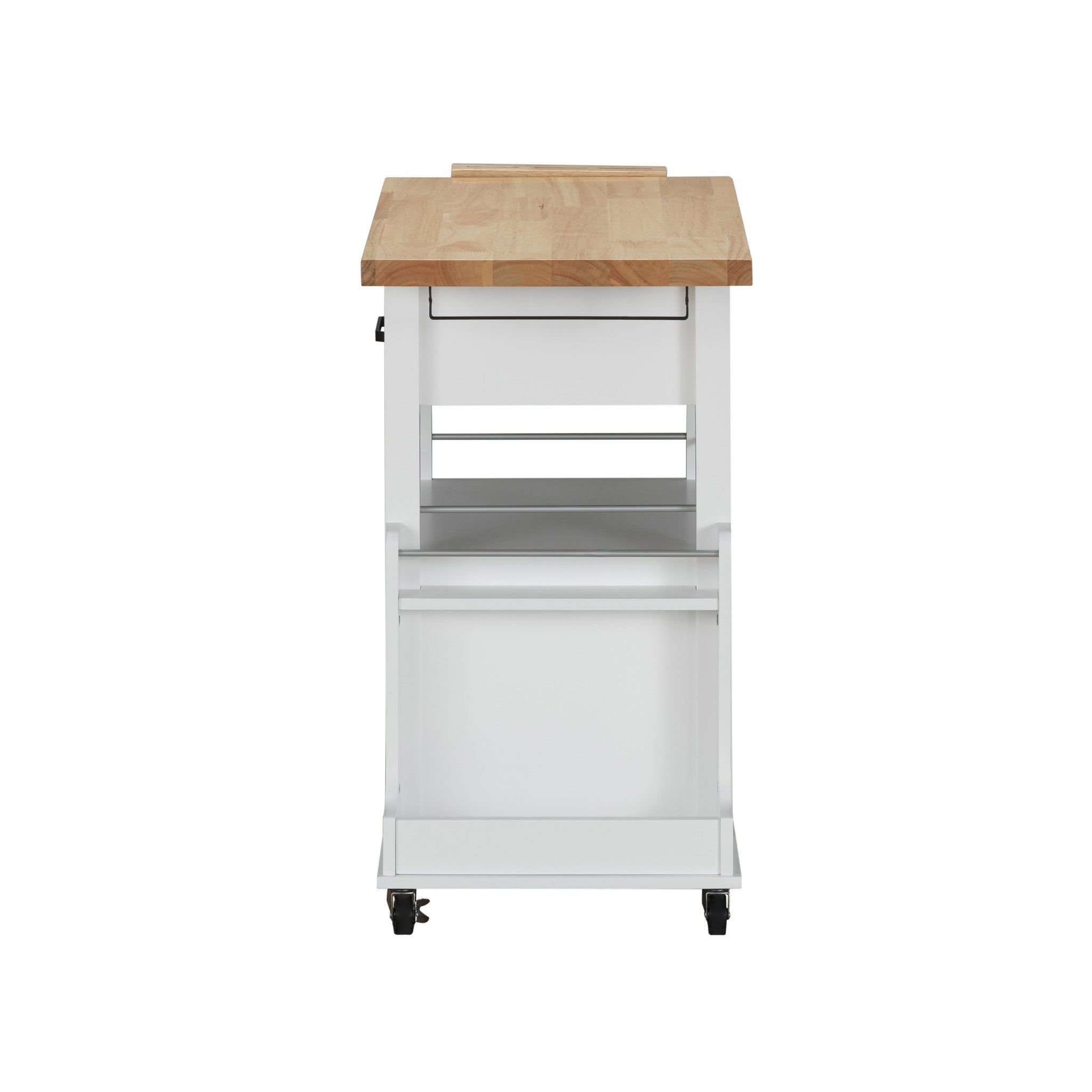 White and Natural 35" Rolling Kitchen Cart With Storage-Kitchen Carts-Islands-DECOROLALA