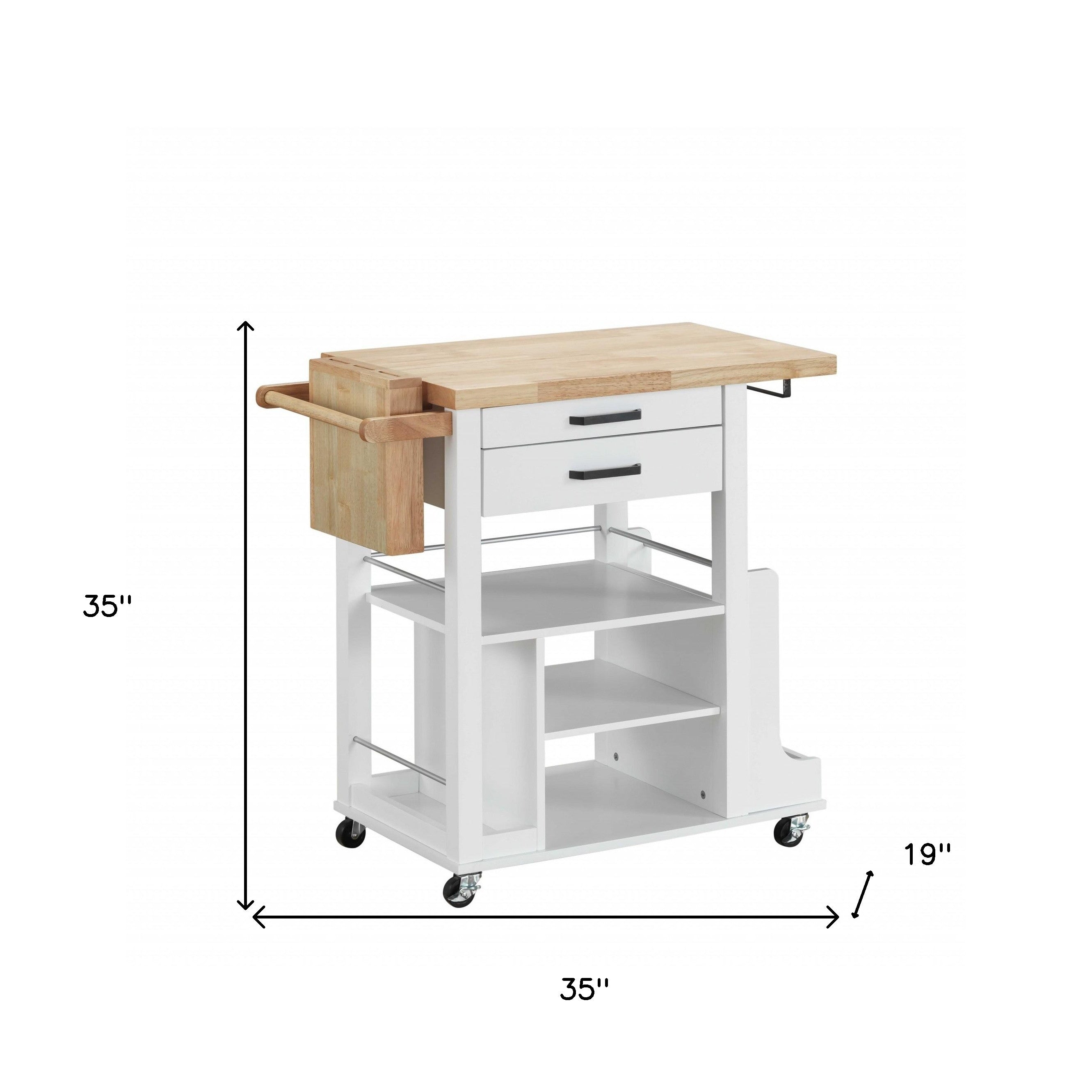 White and Natural 35" Rolling Kitchen Cart With Storage-Kitchen Carts-Islands-DECOROLALA