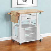 White and Natural 35" Rolling Kitchen Cart With Storage-Kitchen Carts-Islands-DECOROLALA