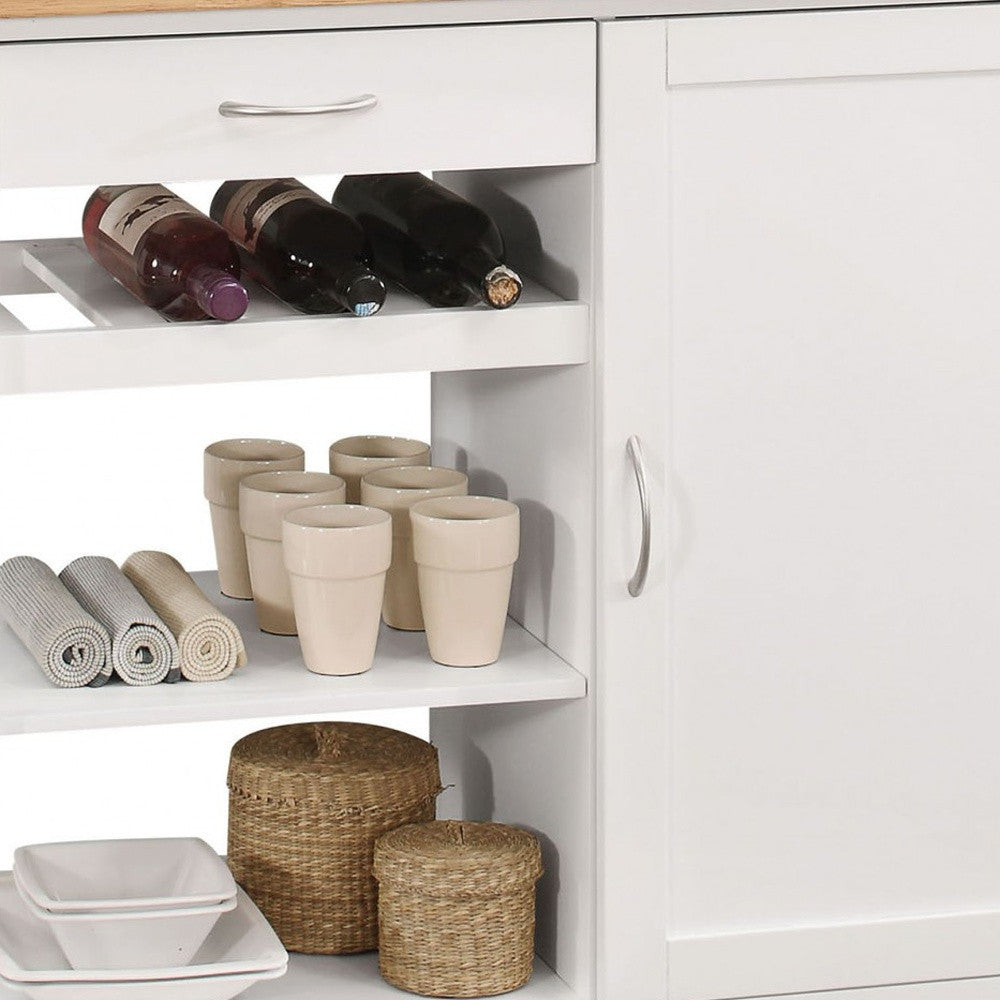 White and Natural 42" Rolling Kitchen Island With Storage-Kitchen Carts-Islands-DECOROLALA