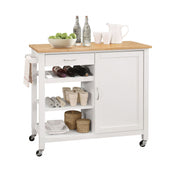 White and Natural 42" Rolling Kitchen Island With Storage-Kitchen Carts-Islands-DECOROLALA