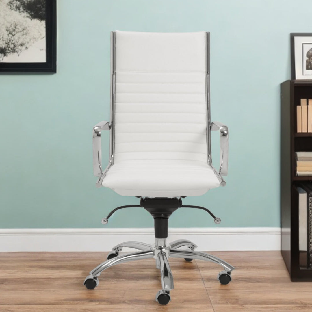 White and Silver Adjustable Swivel Faux Leather Rolling Conference Office Chair-Office Chairs-DECOROLALA