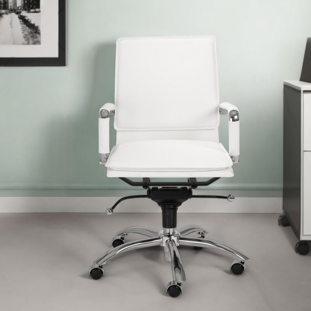 White and Silver Adjustable Swivel Faux Leather Rolling Conference Office Chair-Office Chairs-DECOROLALA
