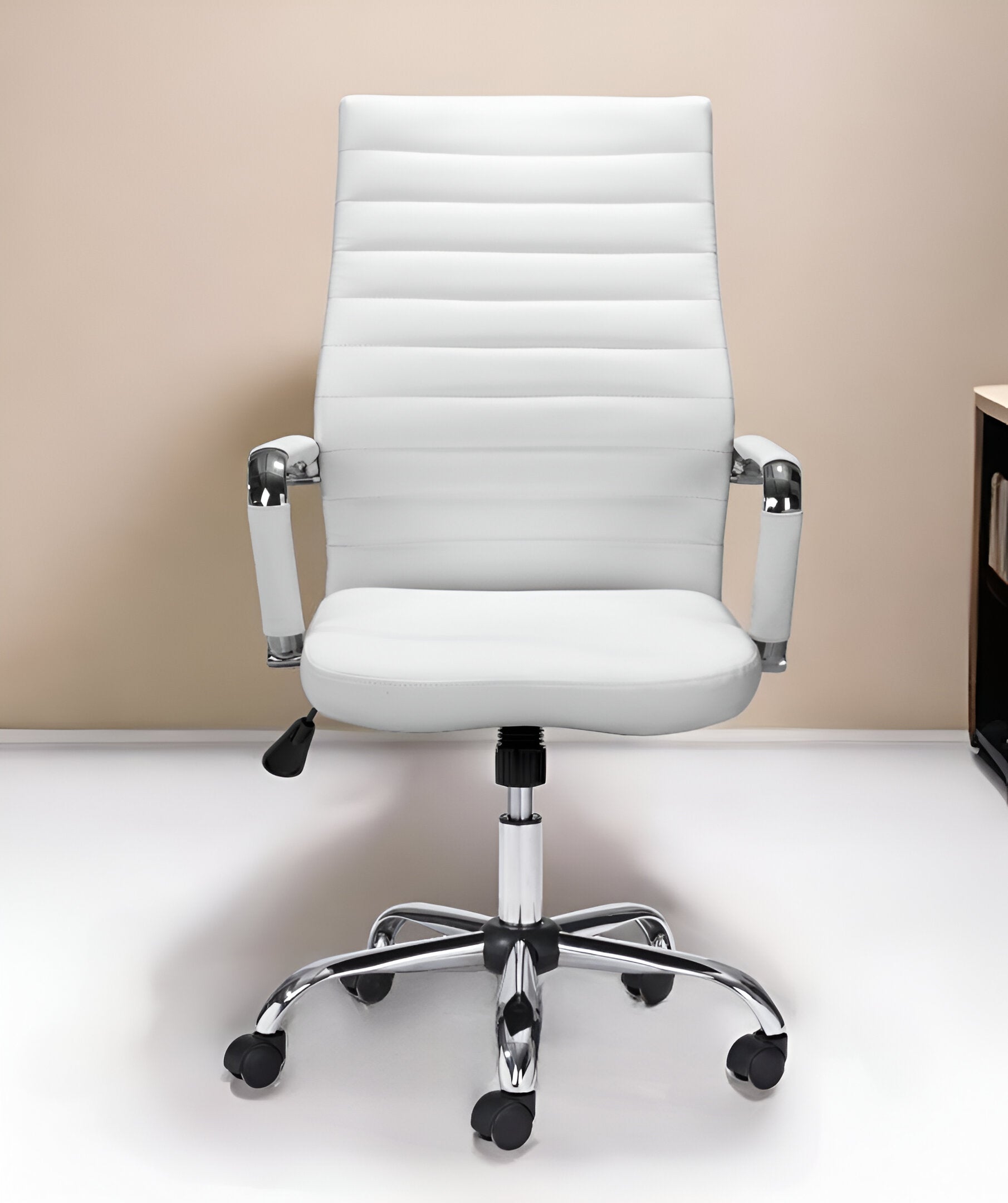White and Silver Adjustable Swivel Faux Leather Rolling Conference Office Chair-Office Chairs-DECOROLALA