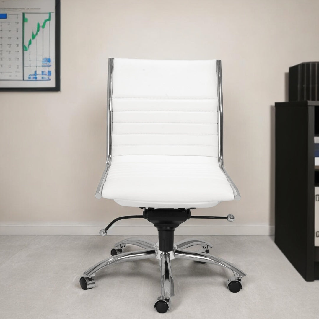 White and Silver Adjustable Swivel Faux Leather Rolling Conference Office Chair-Office Chairs-DECOROLALA
