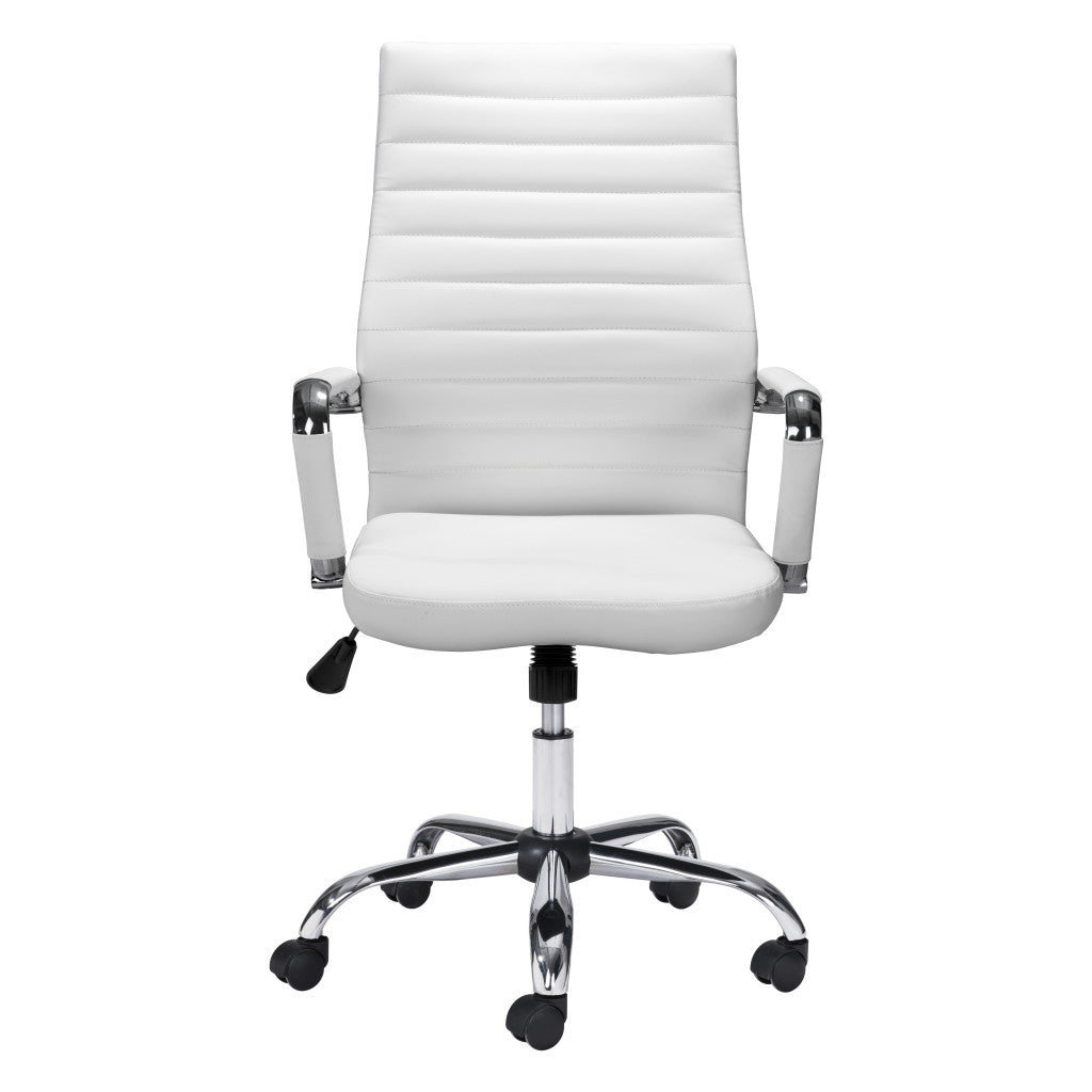 White and Silver Adjustable Swivel Faux Leather Rolling Conference Office Chair-Office Chairs-DECOROLALA