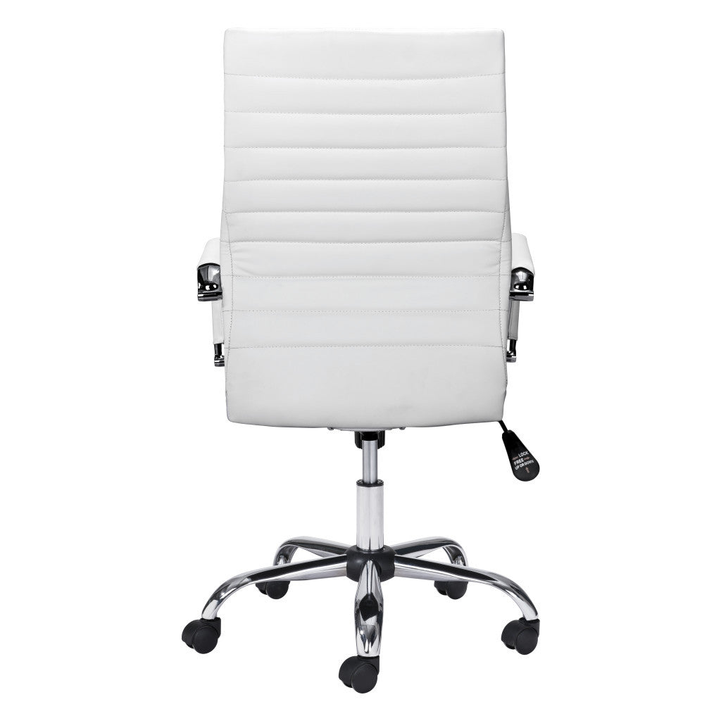 White and Silver Adjustable Swivel Faux Leather Rolling Conference Office Chair-Office Chairs-DECOROLALA