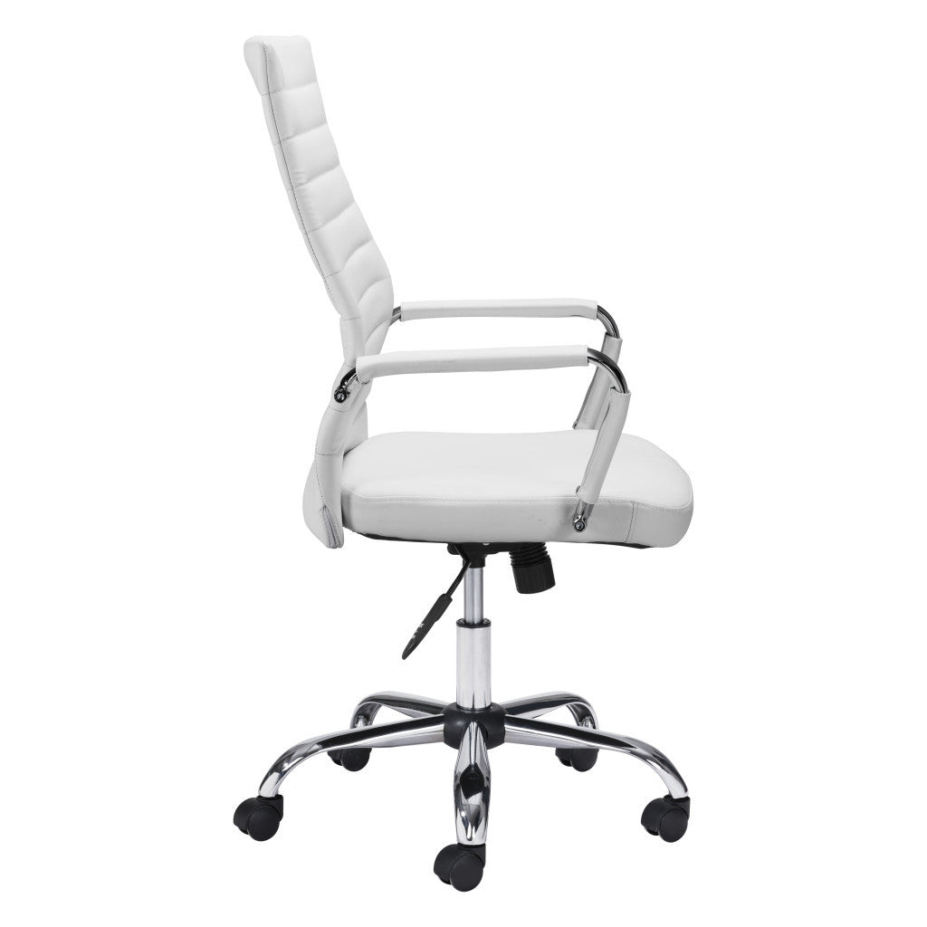 White and Silver Adjustable Swivel Faux Leather Rolling Conference Office Chair-Office Chairs-DECOROLALA