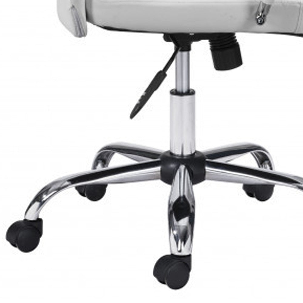 White and Silver Adjustable Swivel Faux Leather Rolling Conference Office Chair-Office Chairs-DECOROLALA