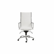 White and Silver Adjustable Swivel Faux Leather Rolling Conference Office Chair-Office Chairs-DECOROLALA