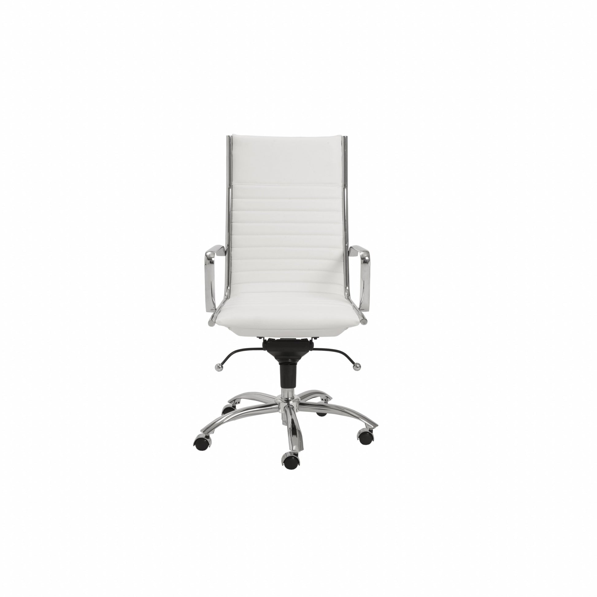 White and Silver Adjustable Swivel Faux Leather Rolling Conference Office Chair-Office Chairs-DECOROLALA