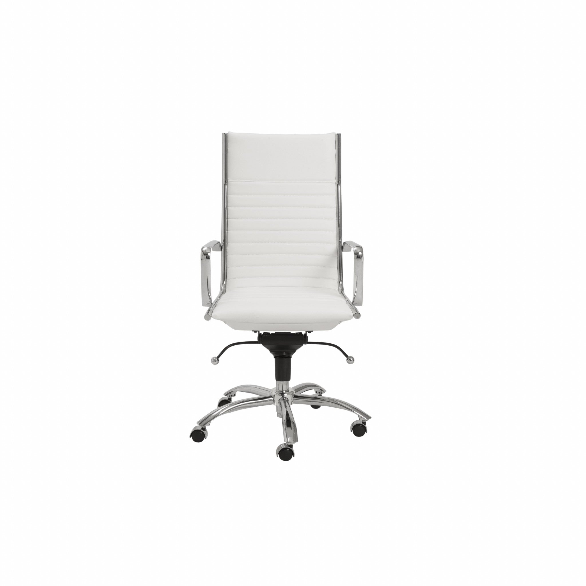 White and Silver Adjustable Swivel Faux Leather Rolling Conference Office Chair-Office Chairs-DECOROLALA