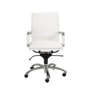 White and Silver Adjustable Swivel Faux Leather Rolling Conference Office Chair-Office Chairs-DECOROLALA