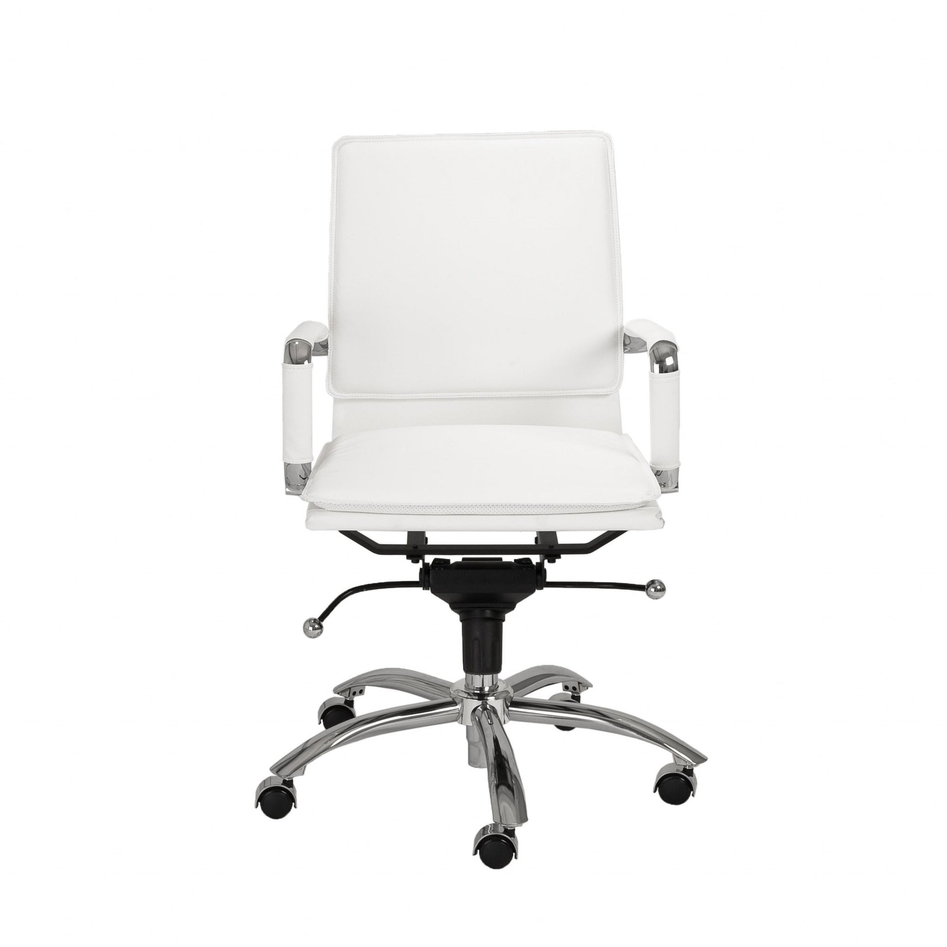White and Silver Adjustable Swivel Faux Leather Rolling Conference Office Chair-Office Chairs-DECOROLALA