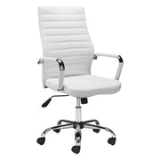White and Silver Adjustable Swivel Faux Leather Rolling Conference Office Chair-Office Chairs-DECOROLALA