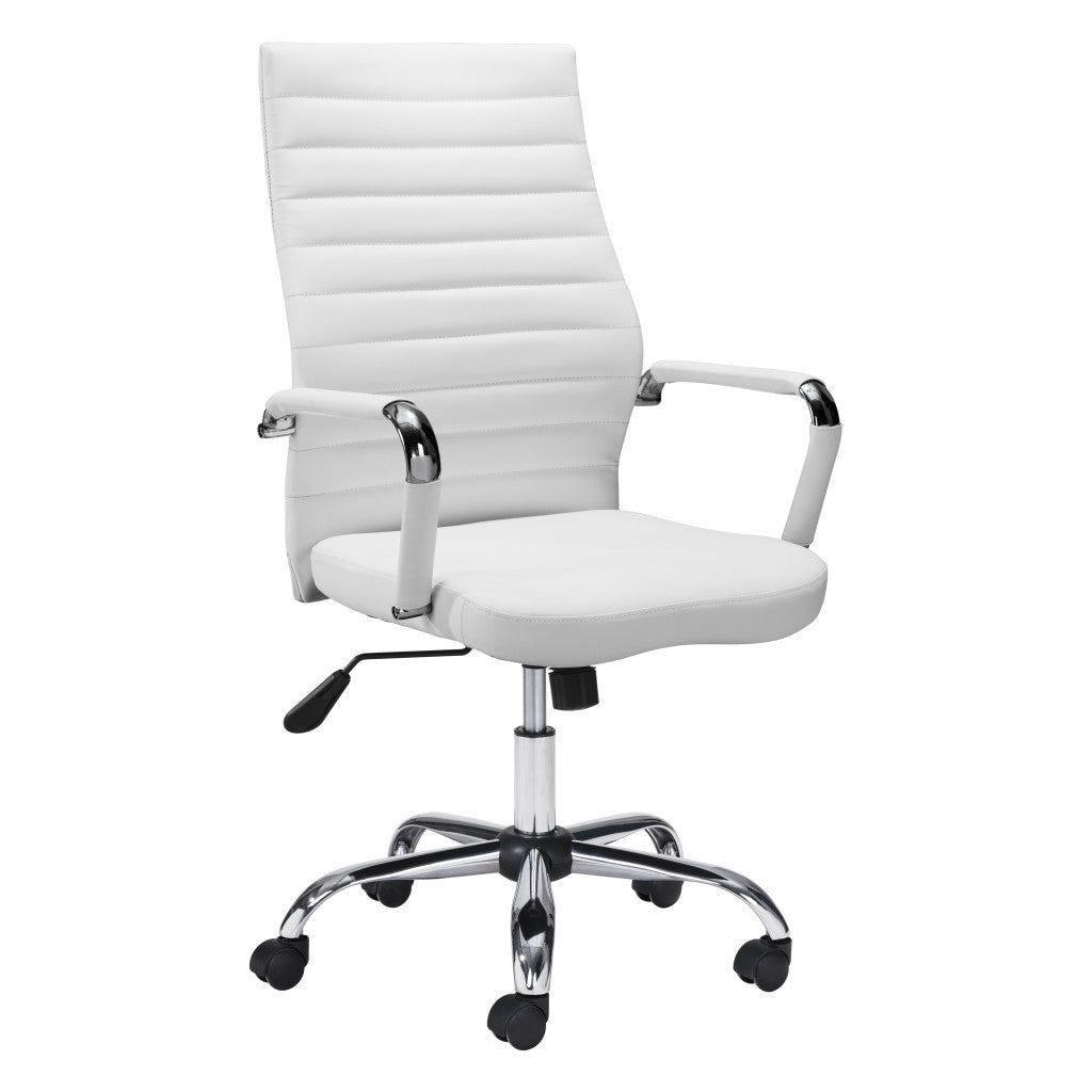 White and Silver Adjustable Swivel Faux Leather Rolling Conference Office Chair-Office Chairs-DECOROLALA
