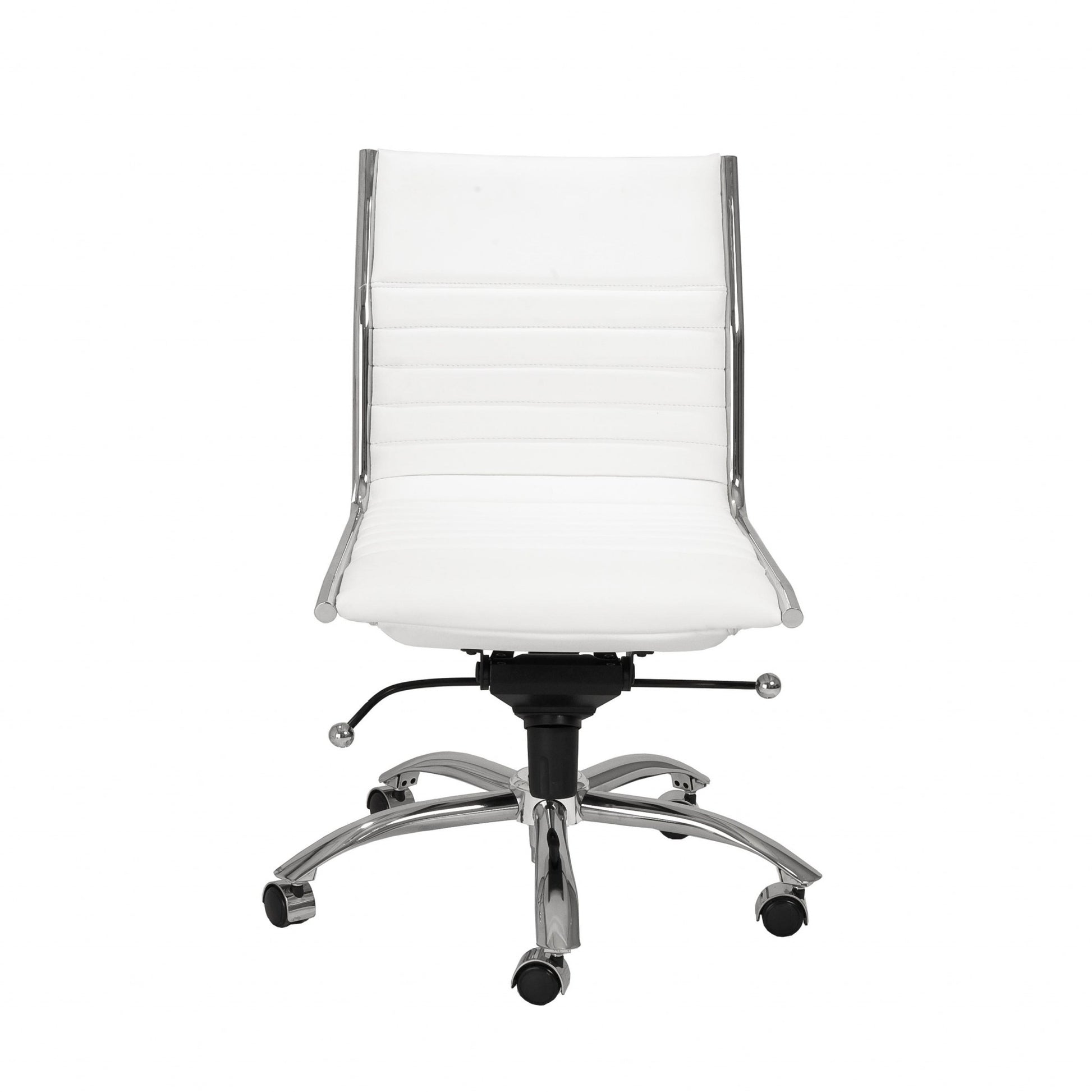 White and Silver Adjustable Swivel Faux Leather Rolling Conference Office Chair-Office Chairs-DECOROLALA