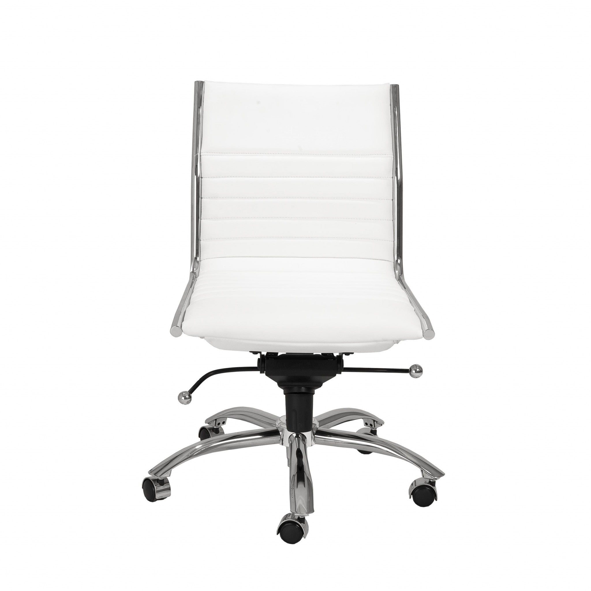 White and Silver Adjustable Swivel Faux Leather Rolling Conference Office Chair-Office Chairs-DECOROLALA