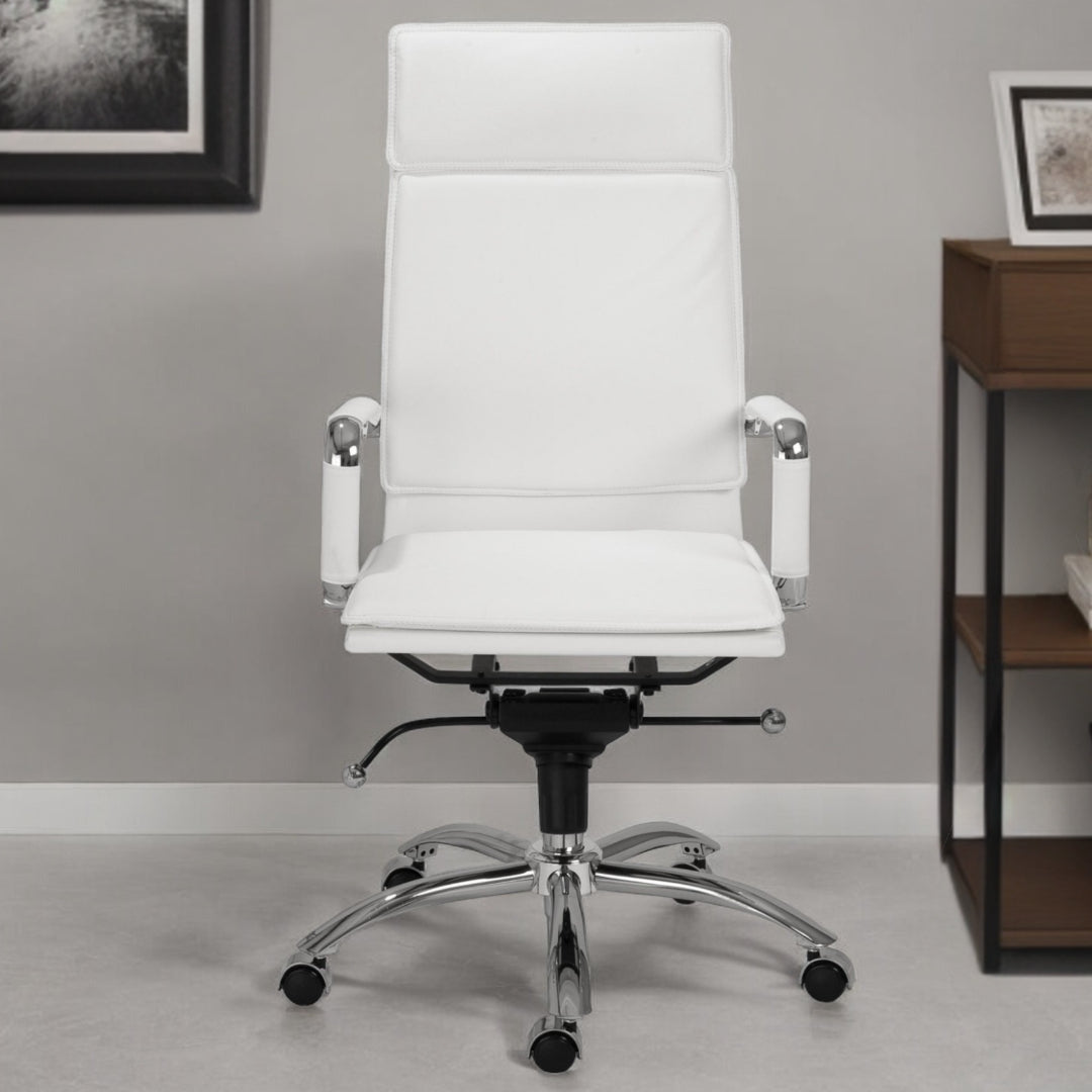 White and Silver Adjustable Swivel Faux Leather Rolling Executive Office Chair-Office Chairs-DECOROLALA