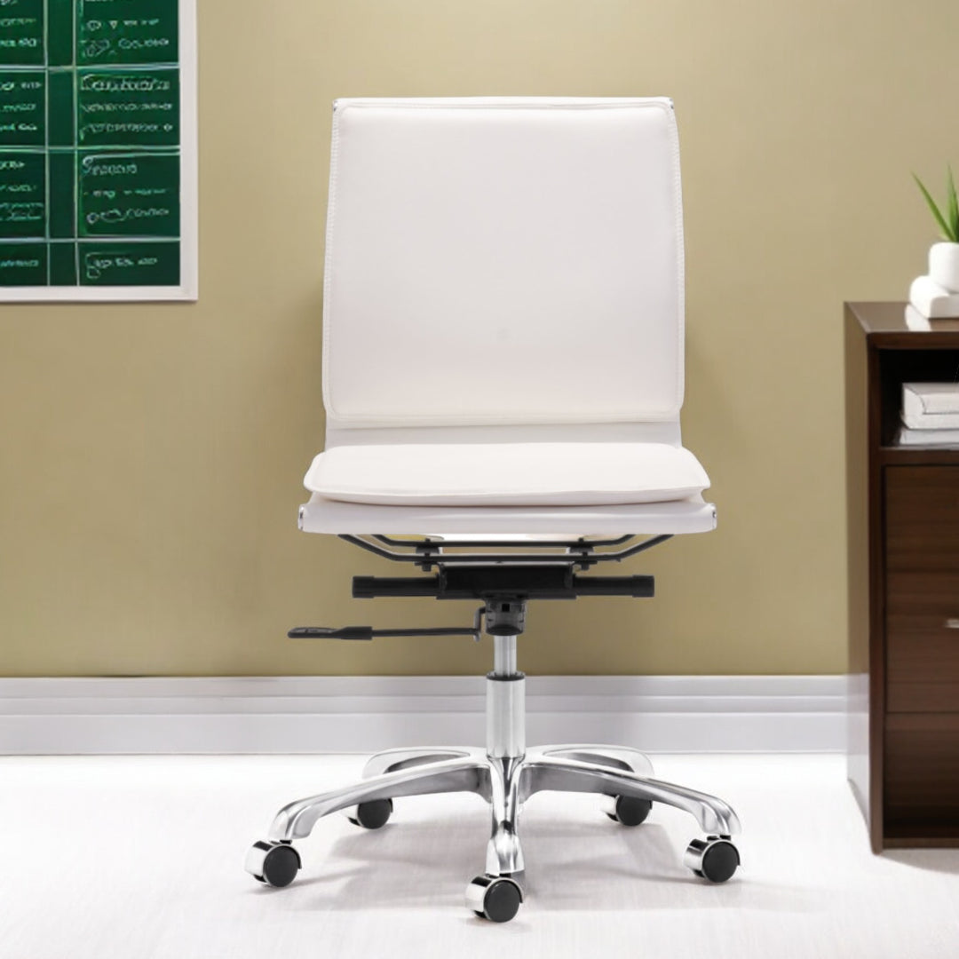 White and Silver Adjustable Swivel Faux Leather Rolling Executive Office Chair-Office Chairs-DECOROLALA