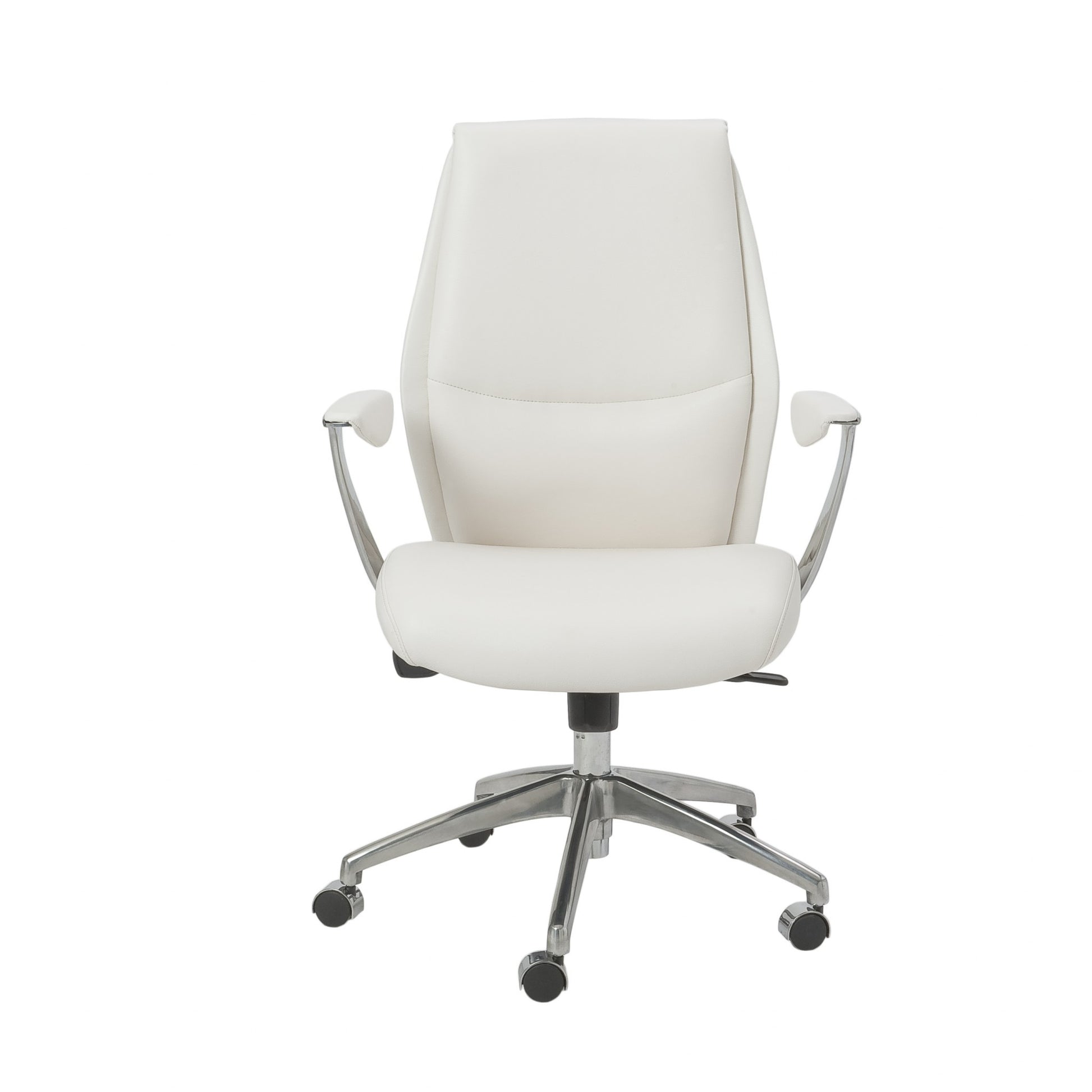 White and Silver Adjustable Swivel Faux Leather Rolling Executive Office Chair-Office Chairs-DECOROLALA