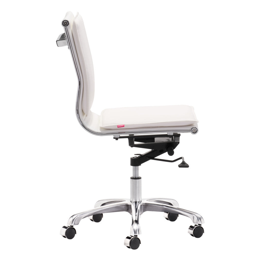 White and Silver Adjustable Swivel Faux Leather Rolling Executive Office Chair-Office Chairs-DECOROLALA
