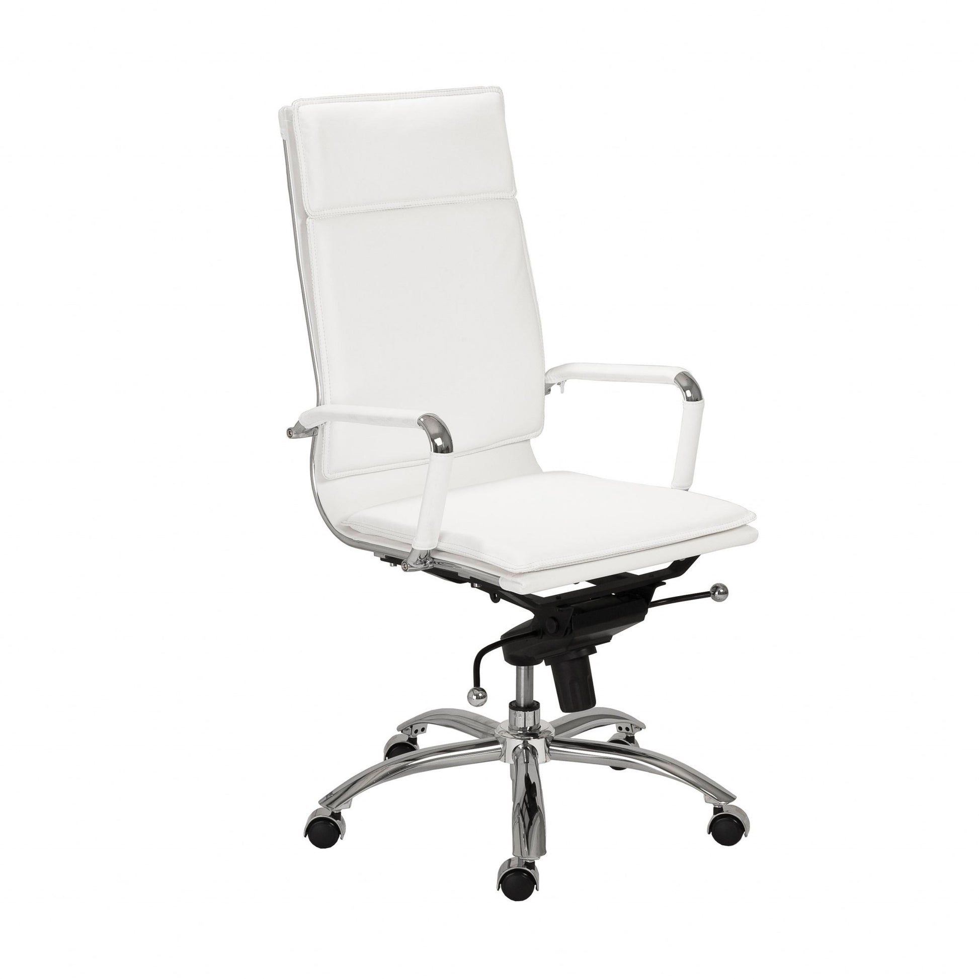 White and Silver Adjustable Swivel Faux Leather Rolling Executive Office Chair-Office Chairs-DECOROLALA