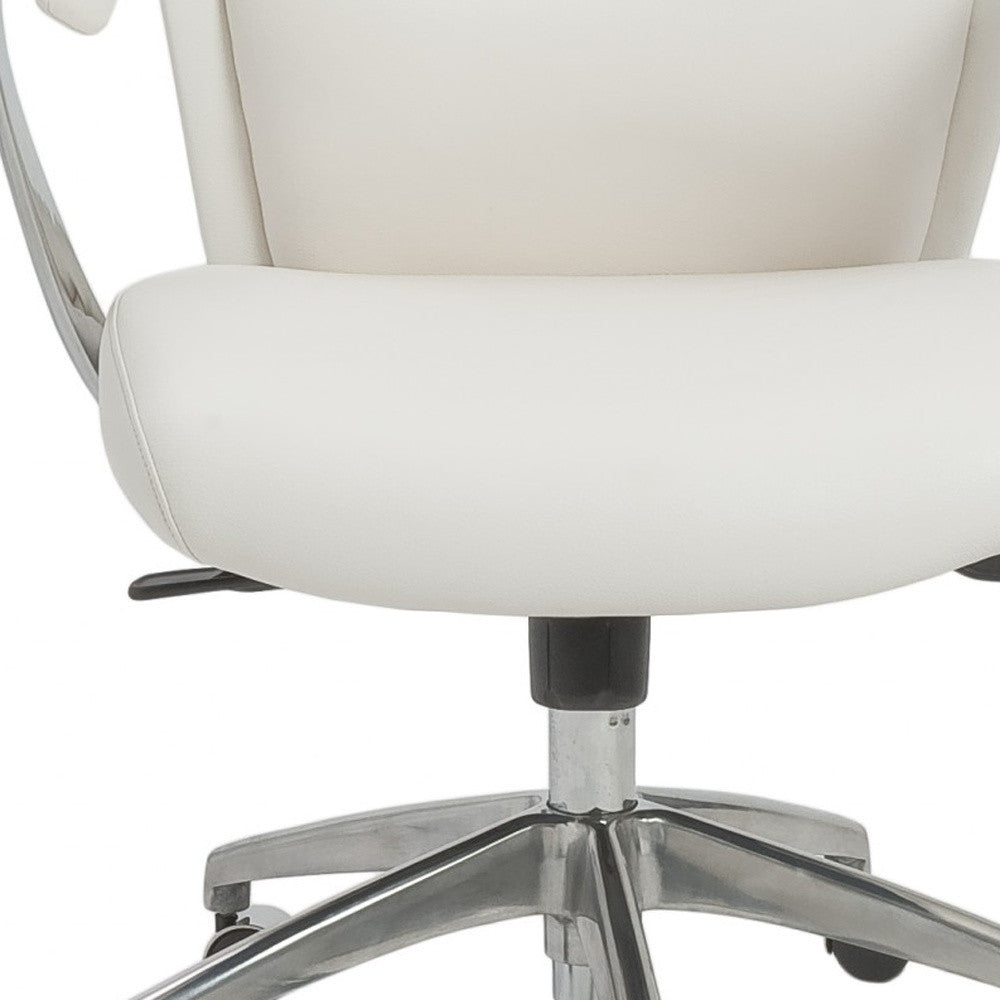White and Silver Adjustable Swivel Faux Leather Rolling Executive Office Chair-Office Chairs-DECOROLALA