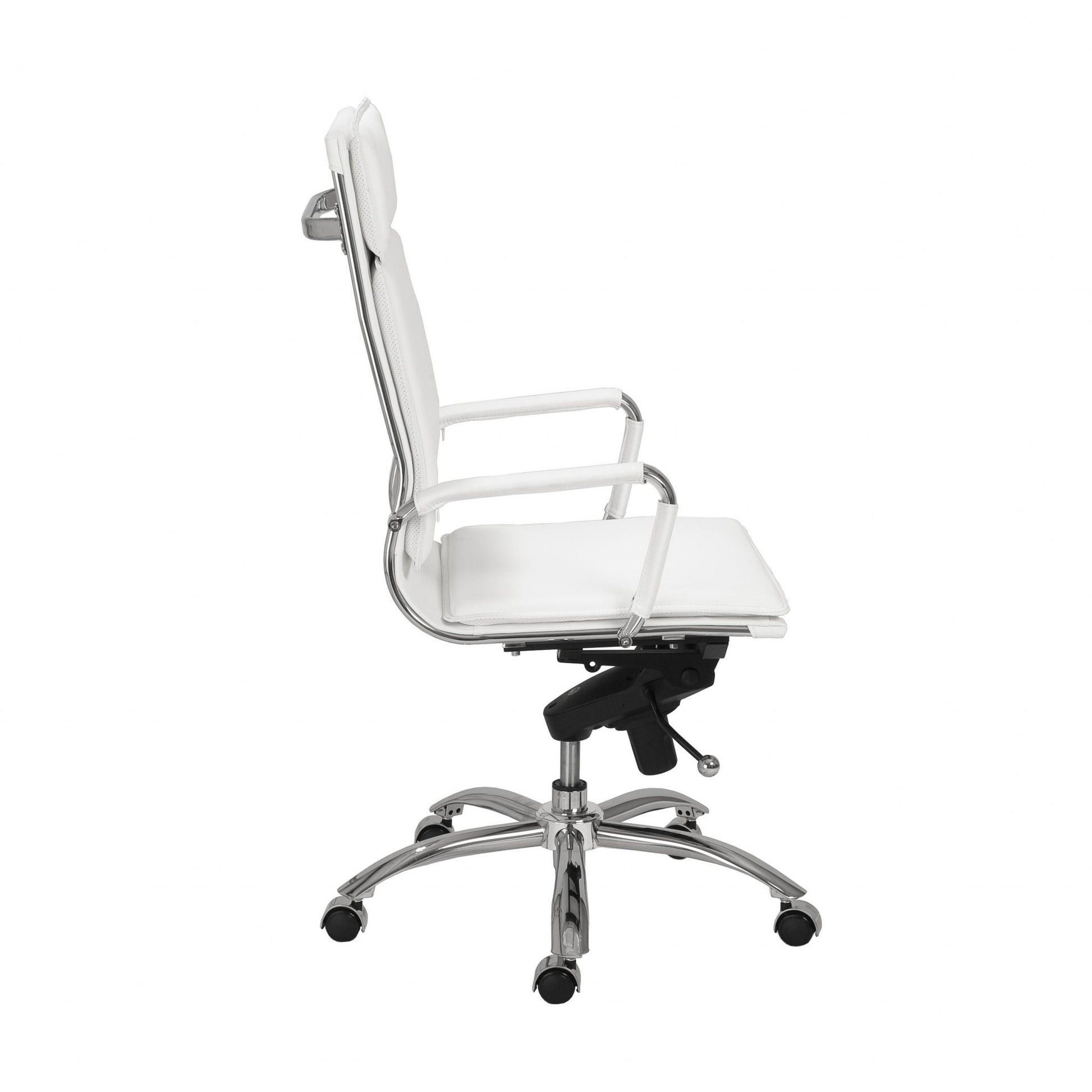 White and Silver Adjustable Swivel Faux Leather Rolling Executive Office Chair-Office Chairs-DECOROLALA