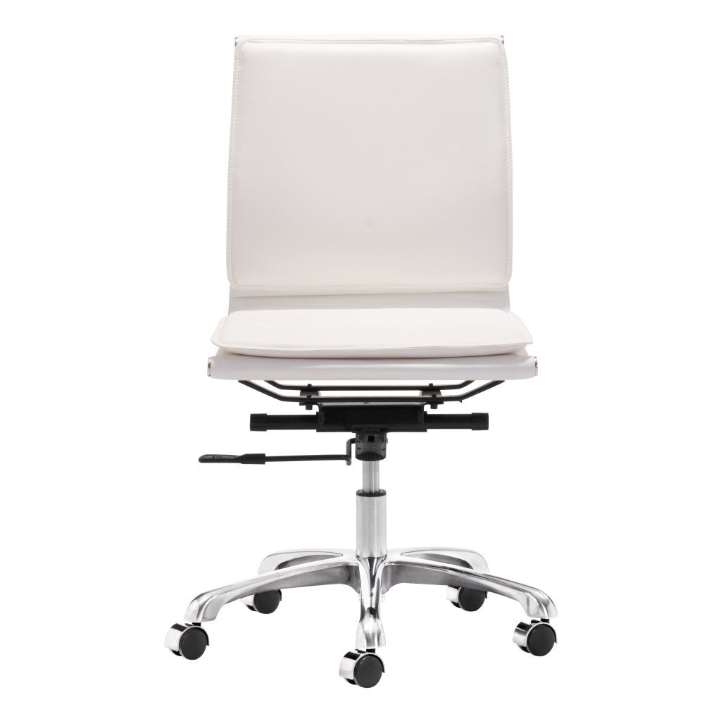 White and Silver Adjustable Swivel Faux Leather Rolling Executive Office Chair-Office Chairs-DECOROLALA