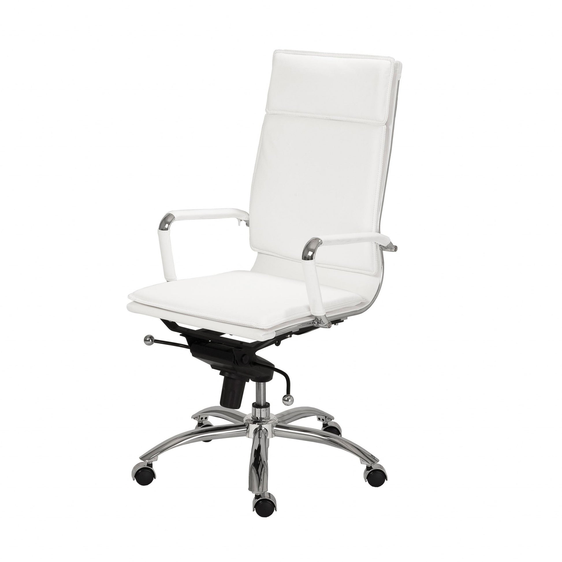 White and Silver Adjustable Swivel Faux Leather Rolling Executive Office Chair-Office Chairs-DECOROLALA