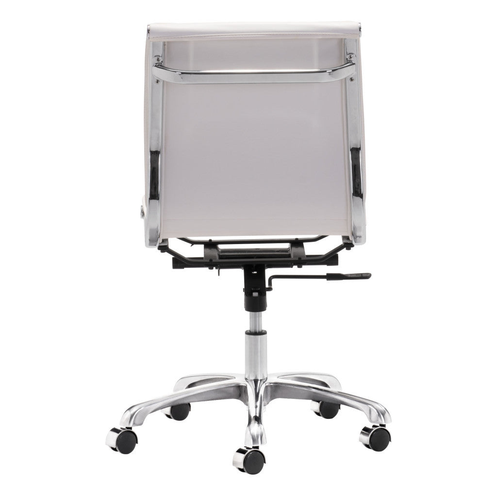 White and Silver Adjustable Swivel Faux Leather Rolling Executive Office Chair-Office Chairs-DECOROLALA
