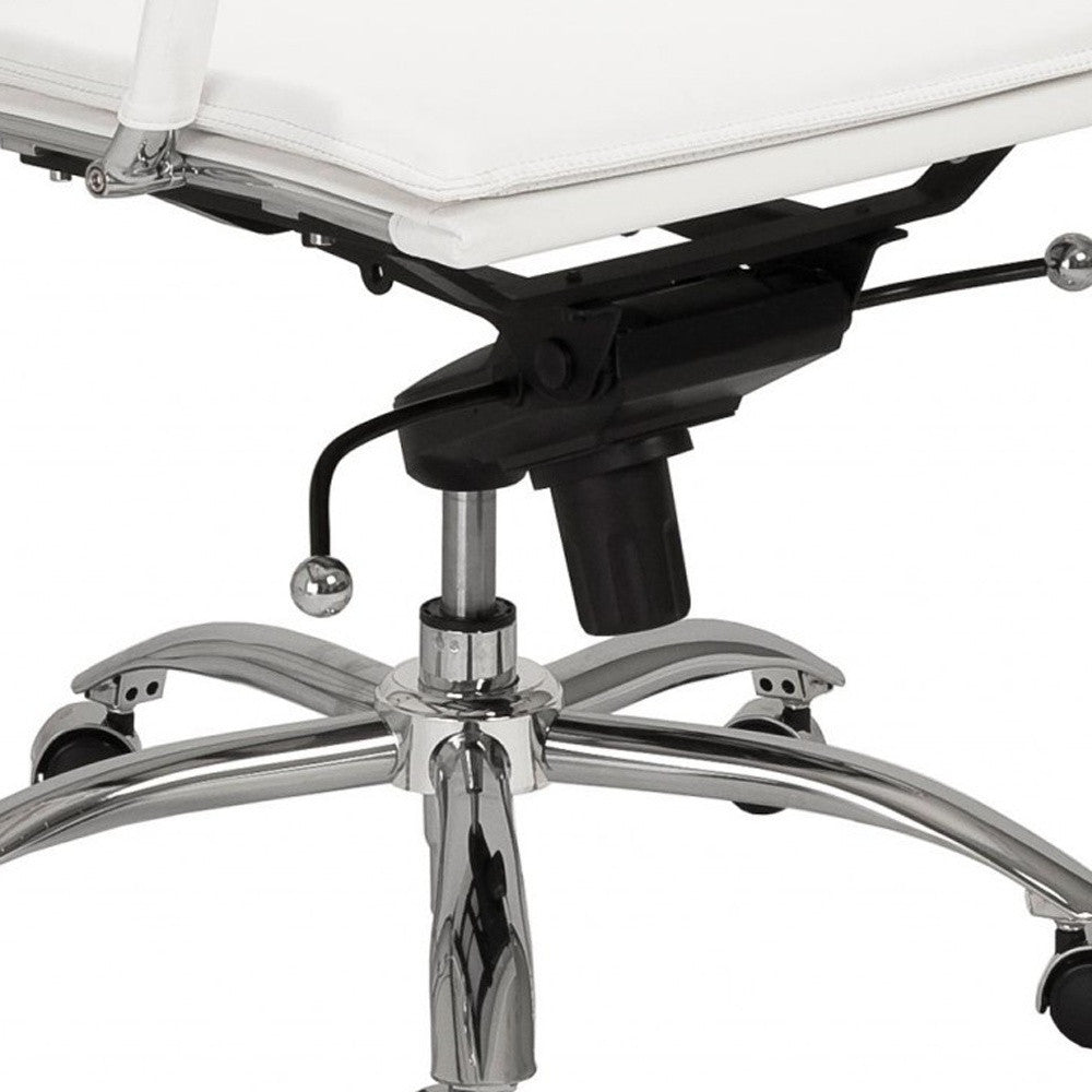 White and Silver Adjustable Swivel Faux Leather Rolling Executive Office Chair-Office Chairs-DECOROLALA