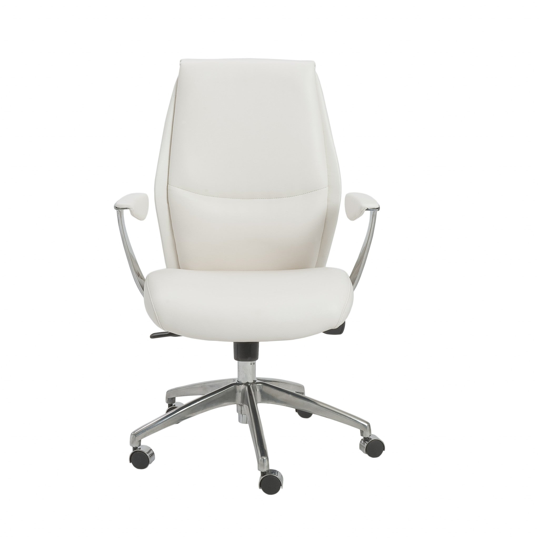 White and Silver Adjustable Swivel Faux Leather Rolling Executive Office Chair-Office Chairs-DECOROLALA