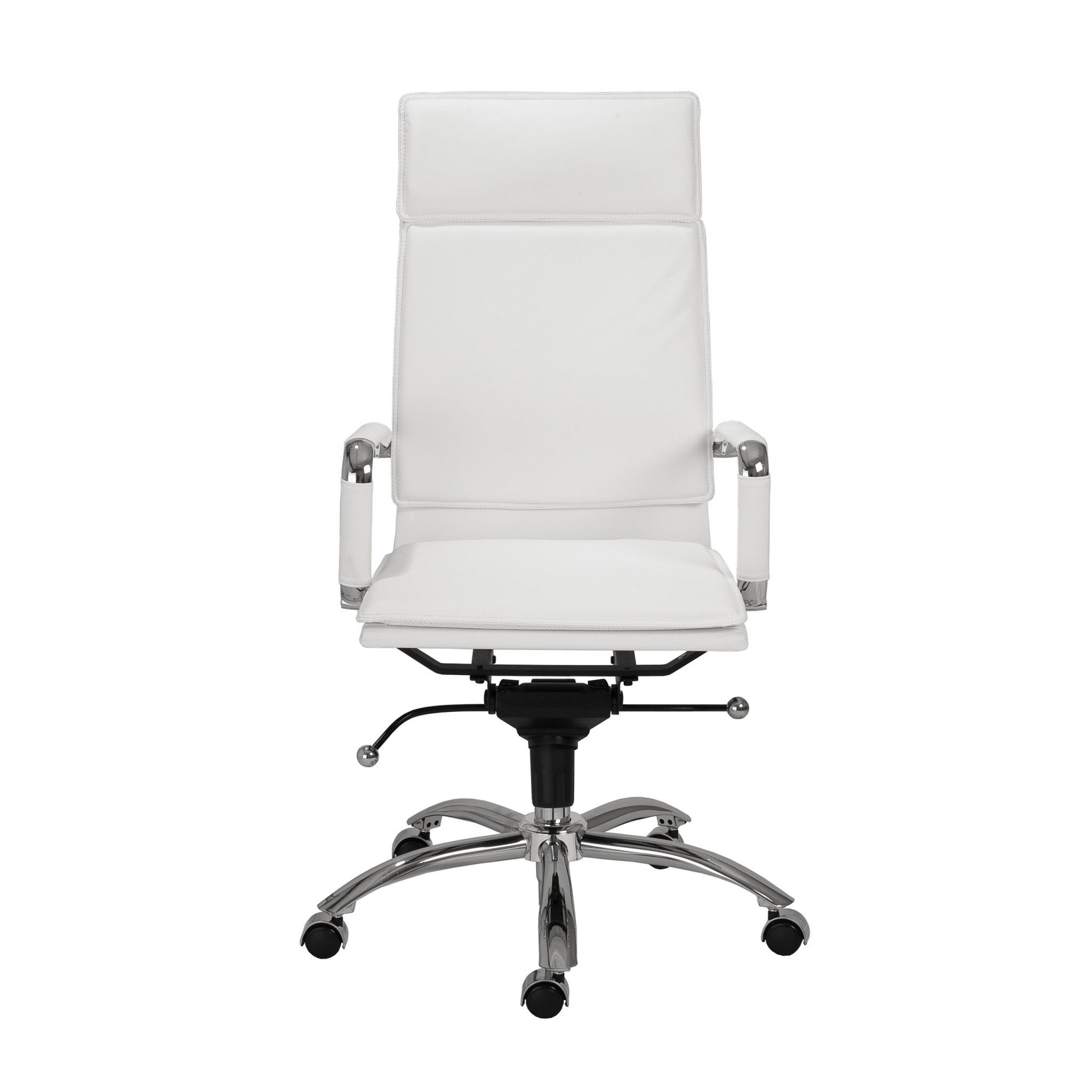 White and Silver Adjustable Swivel Faux Leather Rolling Executive Office Chair-Office Chairs-DECOROLALA