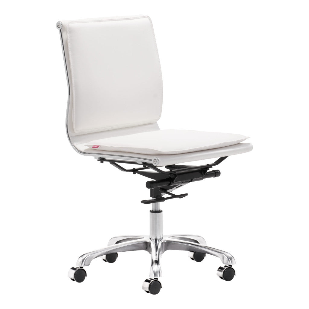White and Silver Adjustable Swivel Faux Leather Rolling Executive Office Chair-Office Chairs-DECOROLALA