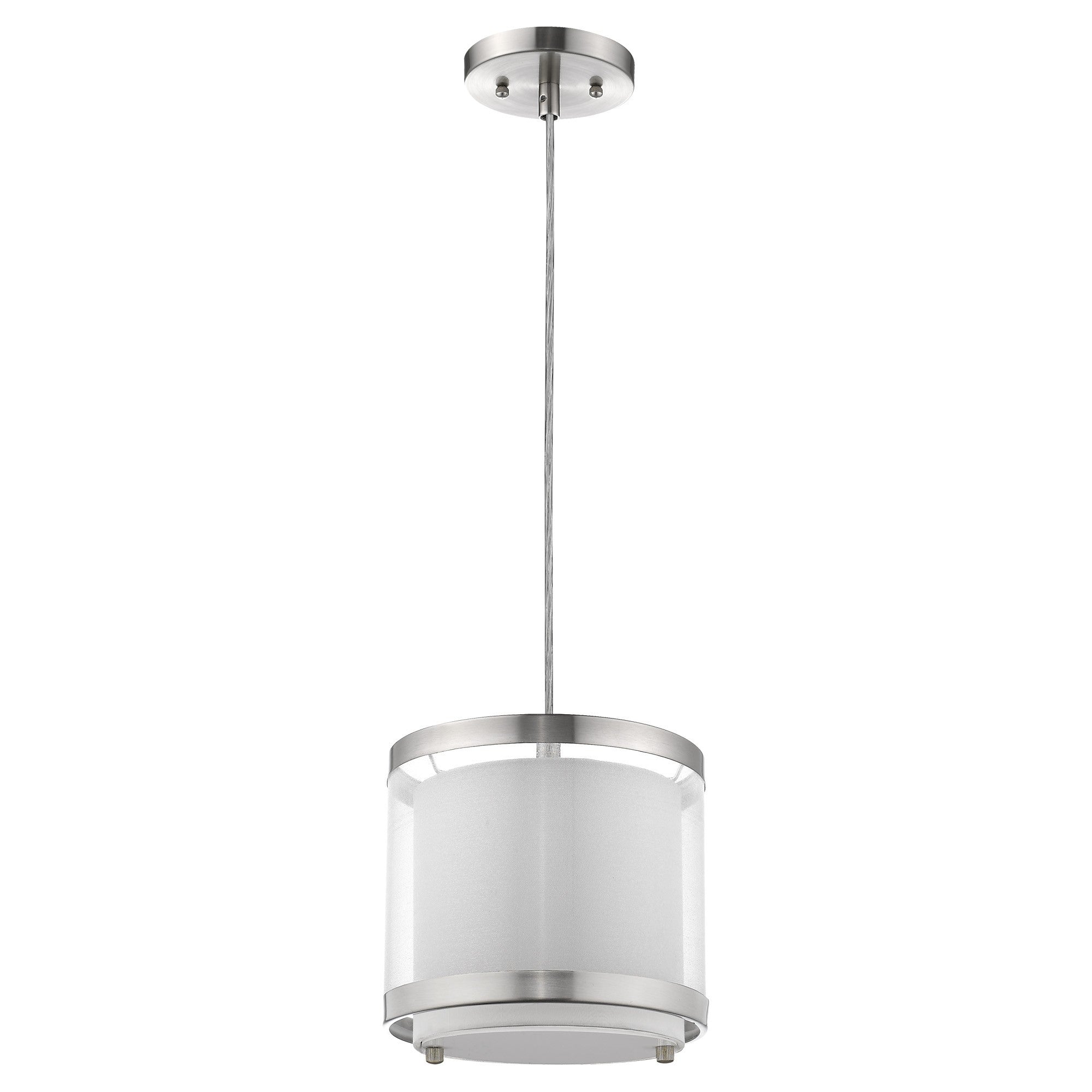 White and Silver Hanging Light with Fabric Shade-Chandeliers-DECOROLALA