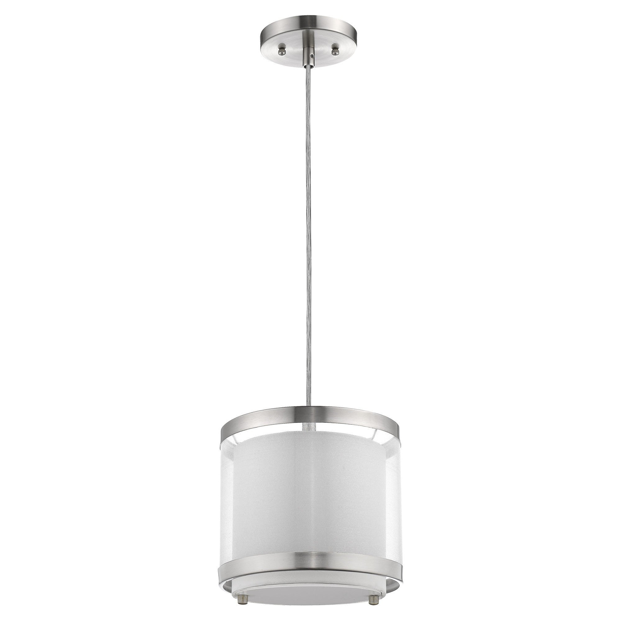 White and Silver Hanging Light with Fabric Shade-Chandeliers-DECOROLALA