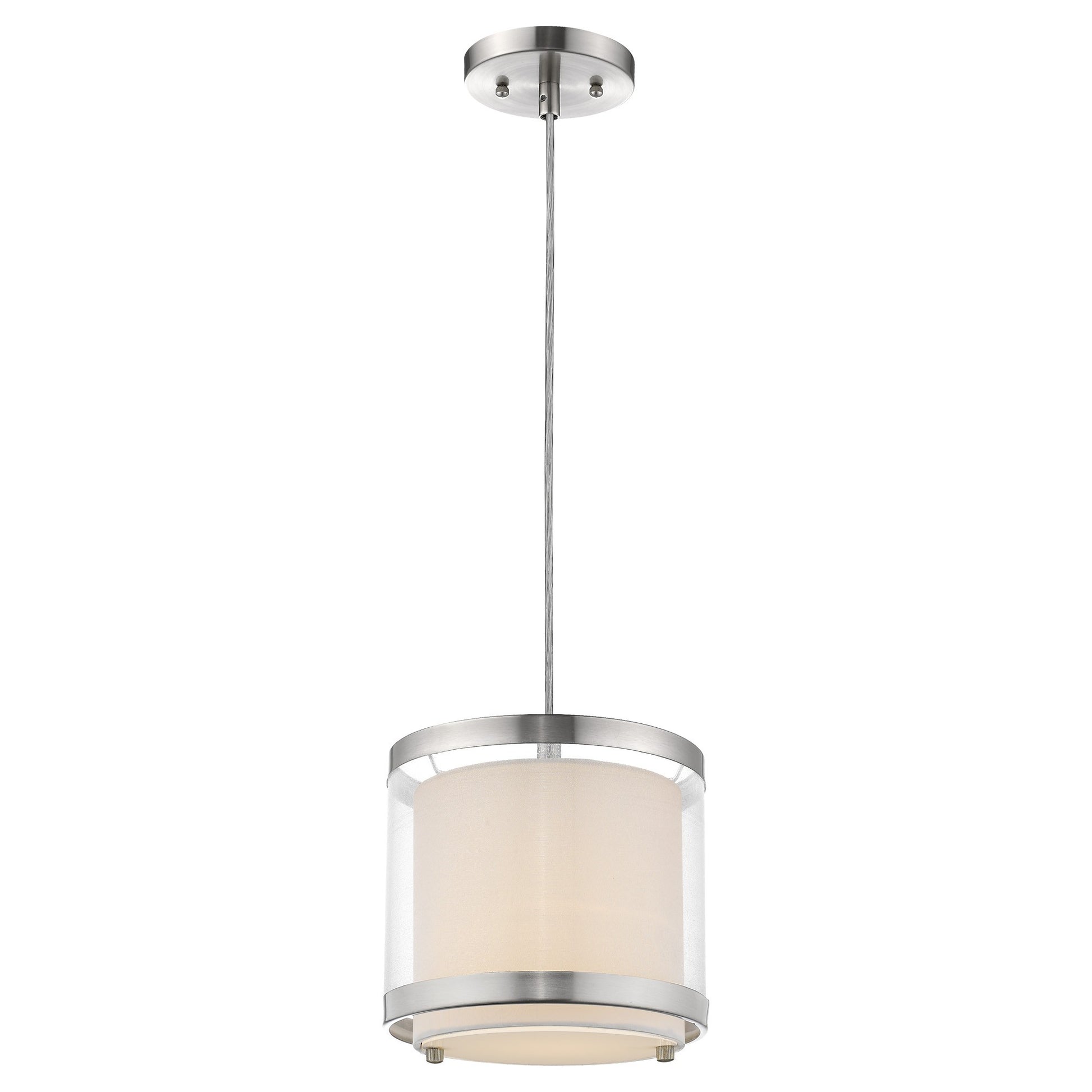 White and Silver Hanging Light with Fabric Shade-Chandeliers-DECOROLALA