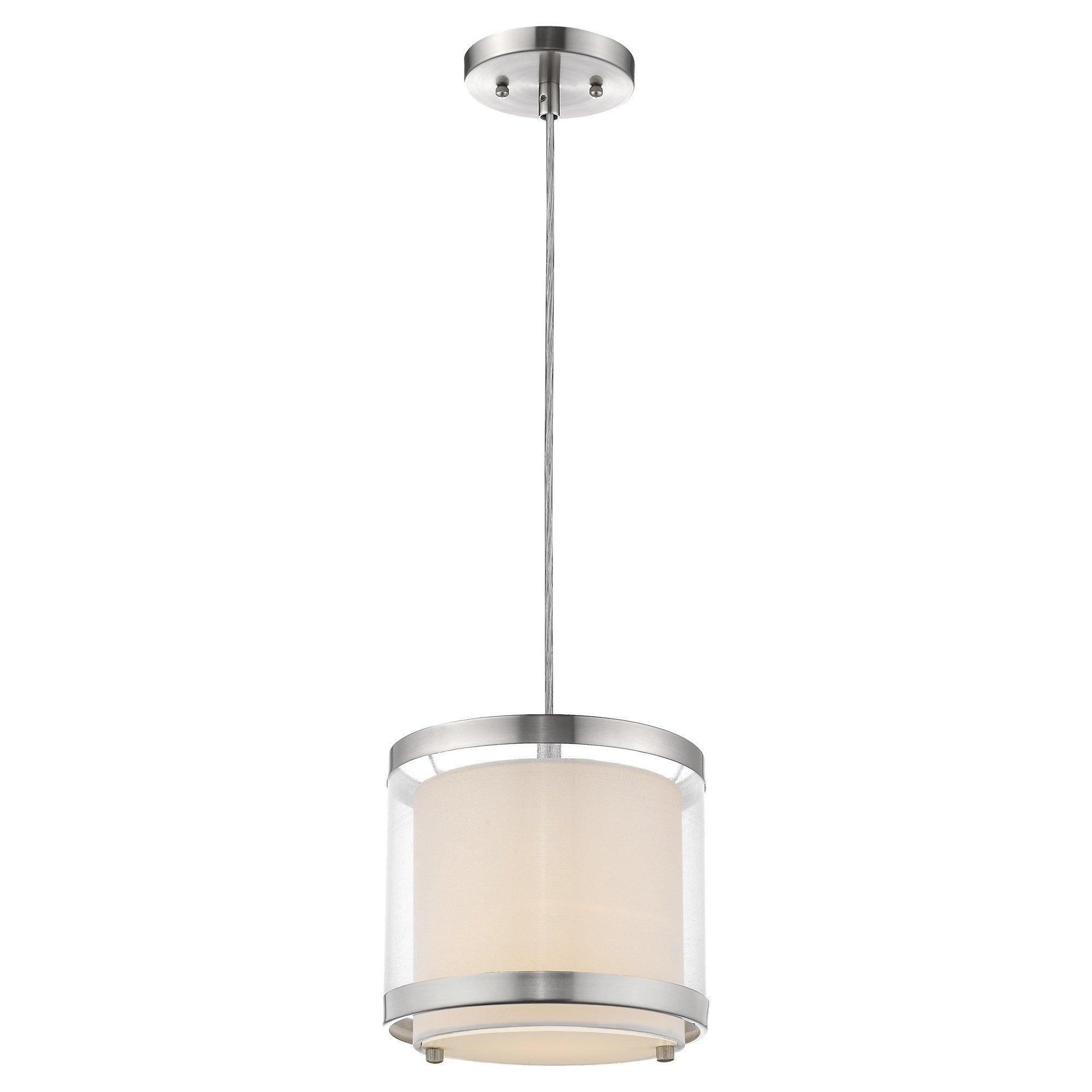White and Silver Hanging Light with Fabric Shade-Chandeliers-DECOROLALA