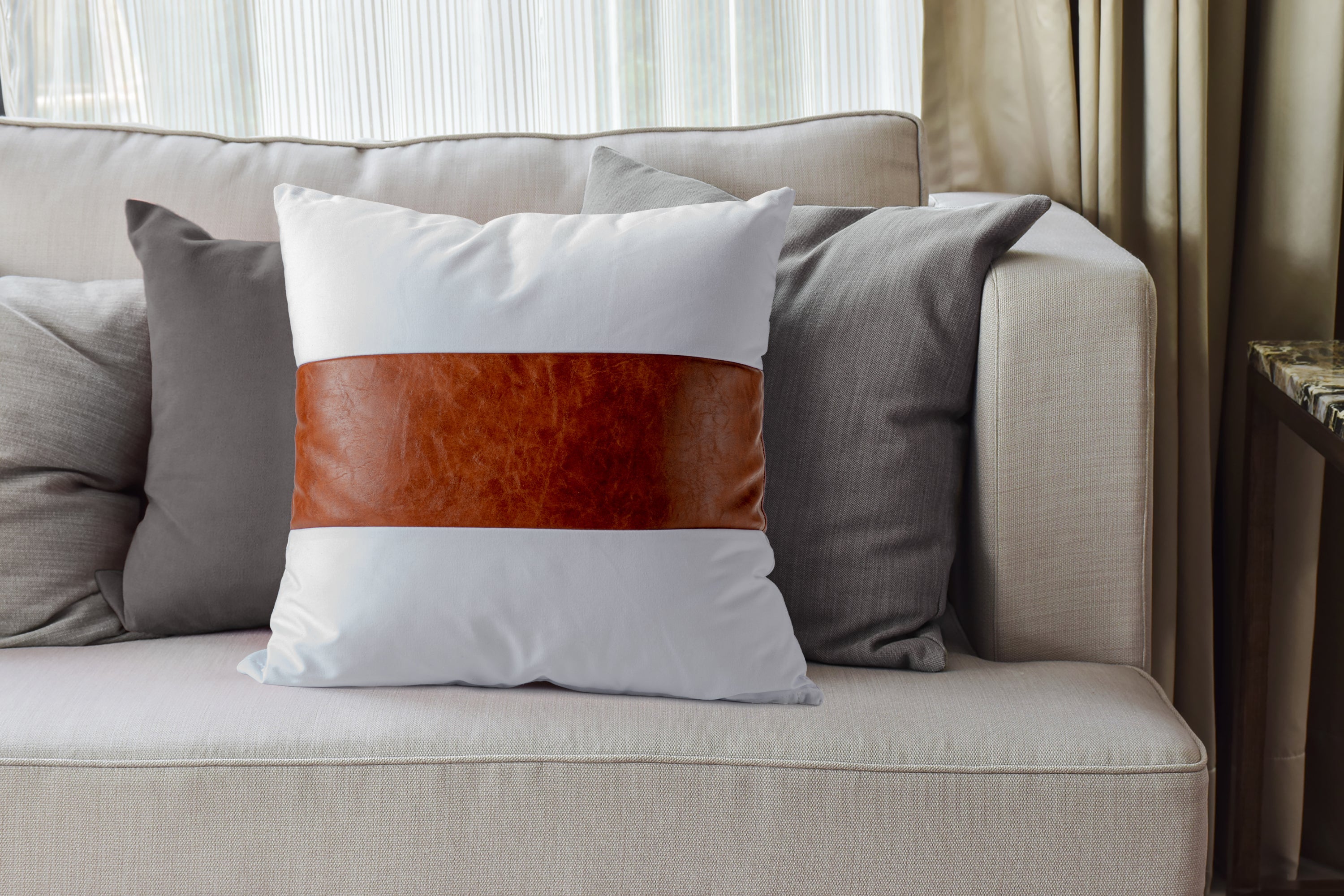 White and Tan Nautical Style Decorative Pillow 20" x 20"-Decorative Cushions-DECOROLALA