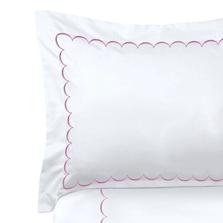 White with Bubblegum Pink - Cotton Sateen, Pure Linen, Linen Cotton Mix | 3 Piece Embroidered Edge Duvet Cover Set | Handmade | Pre-washed-n/a-DECOROLALA
