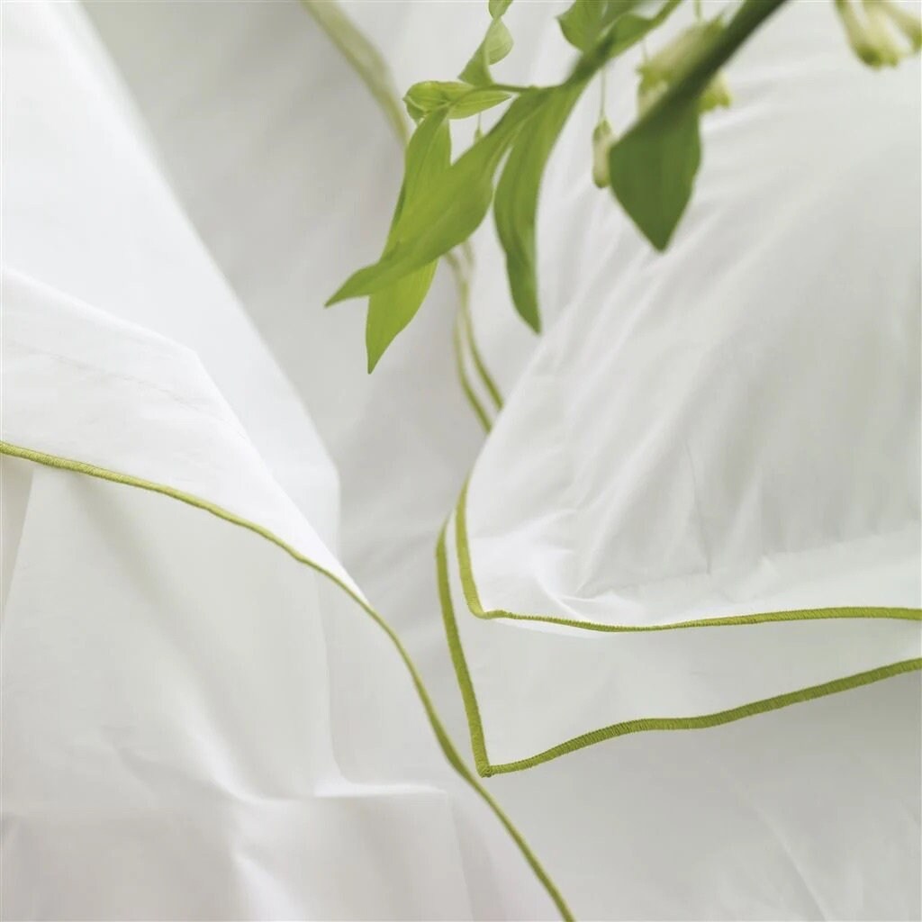 White with Lime Green Piping - Pure Cotton, Pure Linen or Linen Cotton Mix | 3 Piece Piped Duvet Cover Set | Handmade | Pre-washed-n/a-DECOROLALA