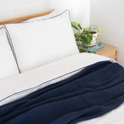 White with Navy Blue Piping - Pure Cotton, Pure Linen or Linen Cotton Mix | 3 Piece Piped Duvet Cover Set | Handmade | Pre-washed-n/a-DECOROLALA
