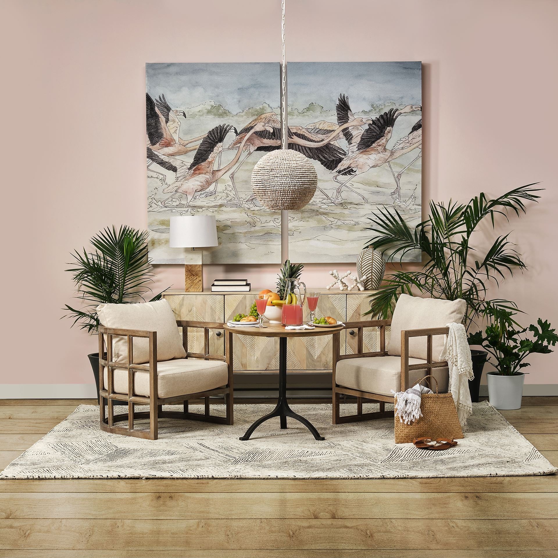 Whitewash Beaded Ball Hanging Light-Chandeliers-DECOROLALA