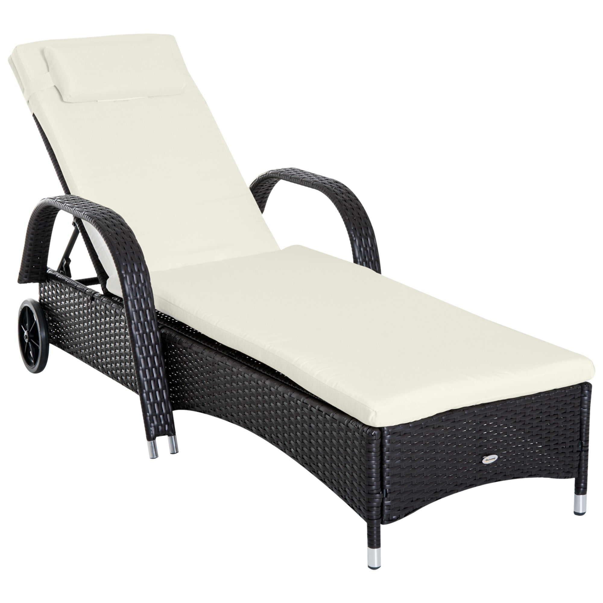 Wicker Chaise Lounge, 5-Level Height Adjust, Cream & Coffee, Outdoor Patio Sun lounger-DECOROLALA