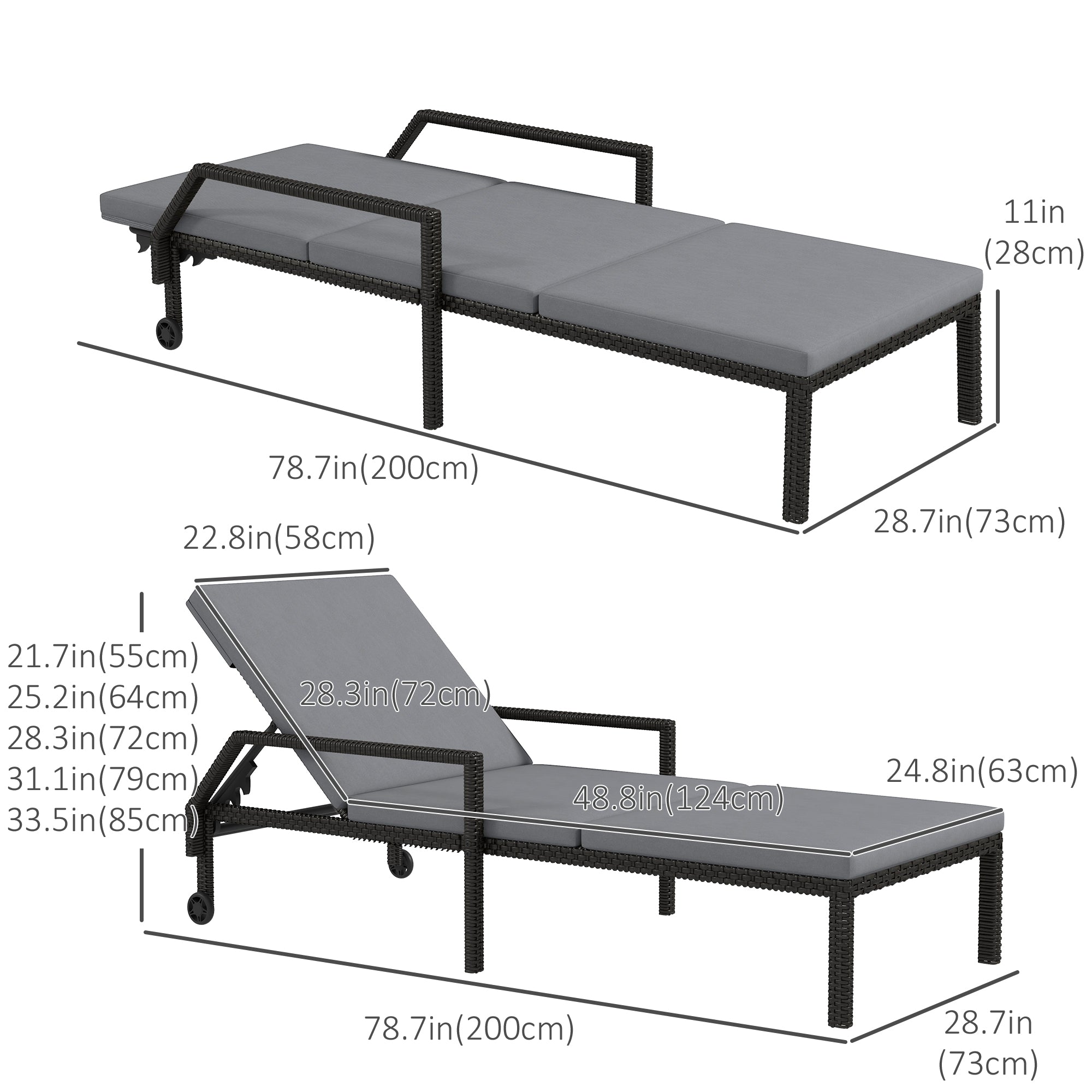 Wicker Chaise Lounger - 5-Level Backrest, Light Grey, Outdoor-DECOROLALA