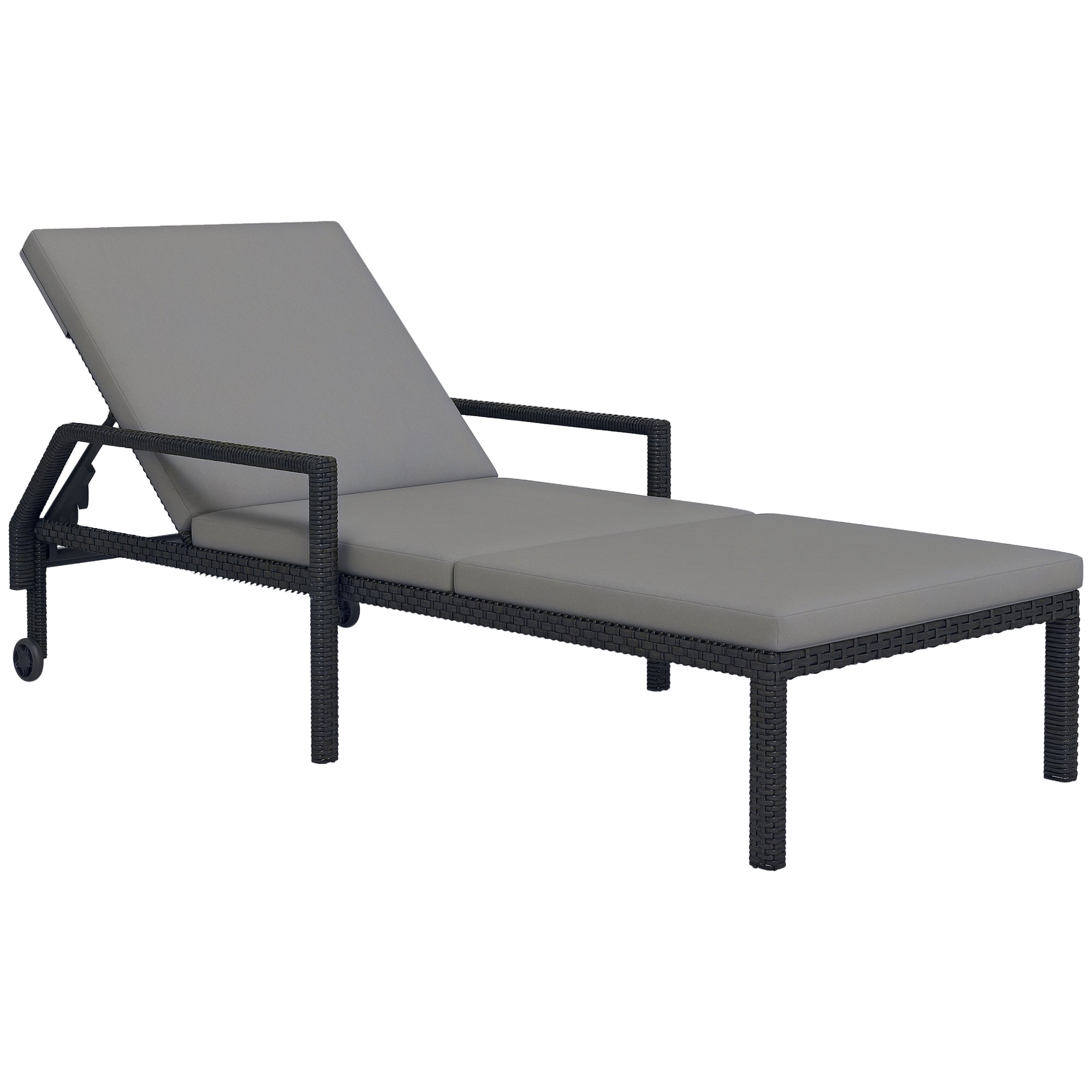 Wicker Chaise Lounger - 5-Level Backrest, Light Grey, Outdoor-DECOROLALA
